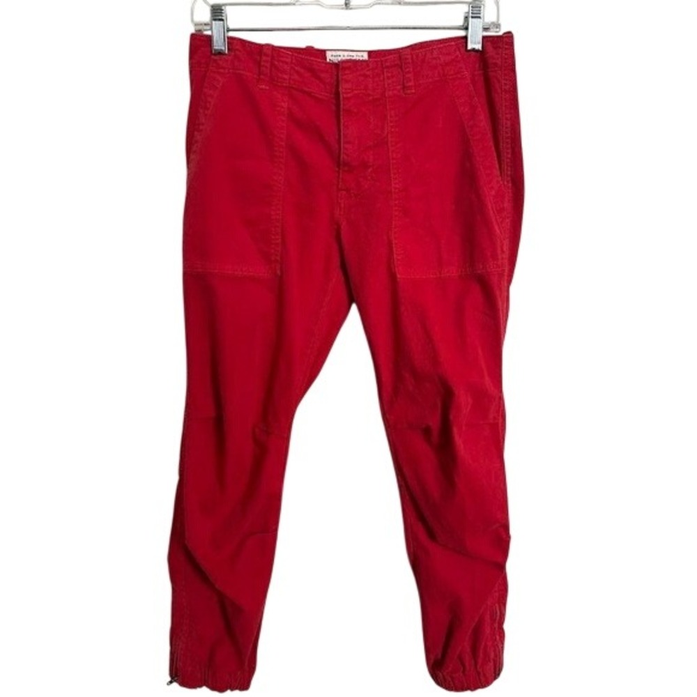 Nili Lotan Shon Red Utility Tapered Pants Italian Twill Size 2 Zip Cuff USA